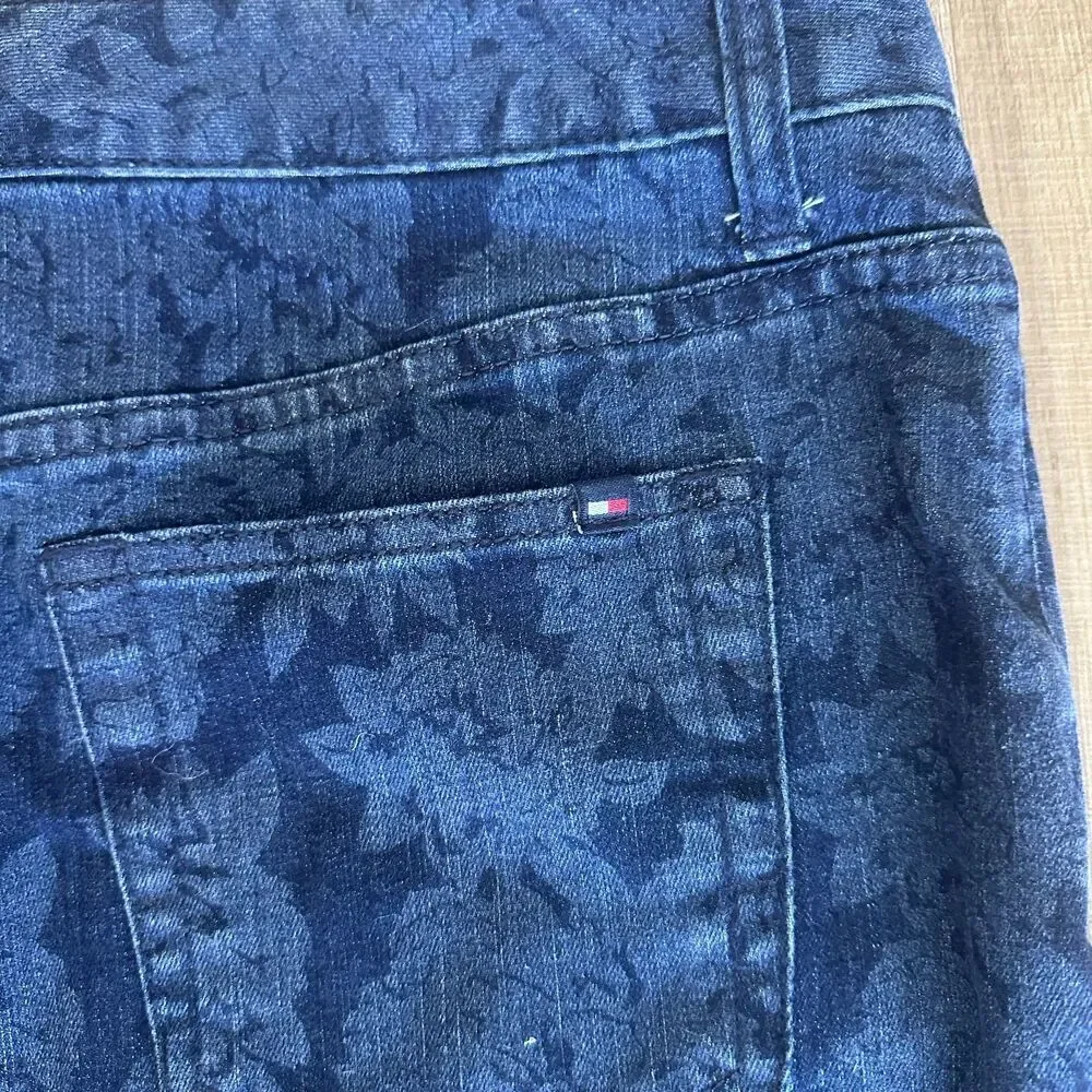 Y2K 'Tommy Hilfiger' Denim Floral Design Print Midi Skirt Womens Size 4